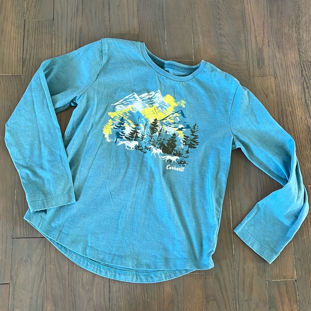 Carhartt Girls Blue Long Sleeve Horse Shirt size XS 7